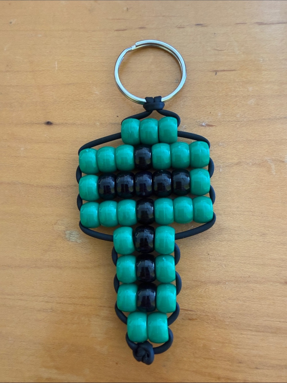Beaded Keychain Key & Card Holder - Green and Black